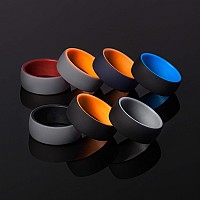 Thunderfit Silicone Wedding Ringengagement Band For Men 7 Pack 2 Layer Round Silicone Rings