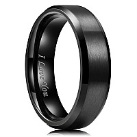 King Will 7Mm Stainless Steel Ring Black Plated Matte Finishpolished Beveled Edge With Laser Etched I Love You 12