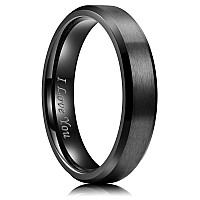 King Will 5Mm Stainless Steel Ring Black Plated Matte Finishpolished Beveled Edge With Laser Etched I Love You 75