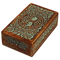 Etroves 8 Inch Wooden Jewelry Box Handmade Wood Art Portable Treasure Organiser Keepsakedecorative Wooden Memory Storage Case