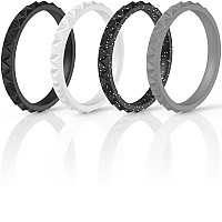 Thunderfit Womens Triangle Diamond Stackable Rings 4 Pack Thin Silicone Wedding Rings Black Black Glitter Grey White 1051