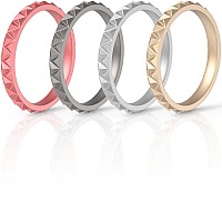 Thunderfit Womens Triangle Diamond Stackable Rings 4 Pack Thin Silicone Wedding Rings Gunmetal Women Silver Metallic Pink Ro