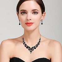 Brilove Wedding Bridal Necklace Earrings Jewelry Set For Women Austrian Crystal Teardrop Cluster Statement Necklace Dangle Earri