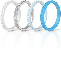 Thunderfit Womens Triangle Diamond Stackable Rings 4 Pack Thin Silicone Wedding Rings Women Silver White Sky Blue Light Blue