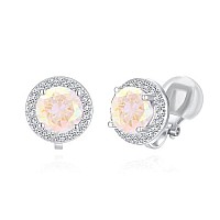 Yoqucol 8Mm Aurora Borealis Cubic Zirconia Crystal Clip On Stud Earrings Round Non Pierced Earrings For Women Girls