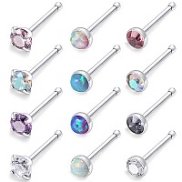 Kridzisw 20G Nose Rings Studs For Women 316L Stainless Surgical Steel Diamond Hypoallergenic Straight Opal Stud Nose Nostril Rin