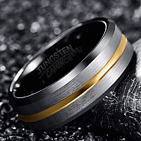 Nuncad Black Tungsten Ring For Men 8Mm Gold Groove Wedding Band Beveled Edge Size 10