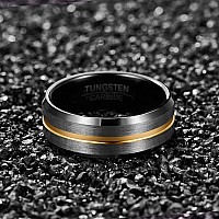 Nuncad Black Tungsten Ring For Men 8Mm Gold Groove Wedding Band Beveled Edge Size 10