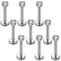 Xpircn 9Pcs 16G Stainless Steel Clear Cz Labret Monroe Lip Ring Helix Tragus Cartilage Earrings Stud Piercing