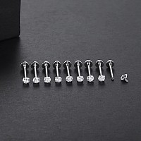 Xpircn 9Pcs 16G Stainless Steel Clear Cz Labret Monroe Lip Ring Helix Tragus Cartilage Earrings Stud Piercing