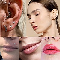 Xpircn 9Pcs 16G Stainless Steel Clear Cz Labret Monroe Lip Ring Helix Tragus Cartilage Earrings Stud Piercing