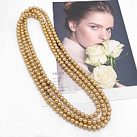 Golden Long Pearl Necklace For Women Layered Faux Pearl Strand Necklace Costume Jewelry 69Diameter Pearl 8Mm