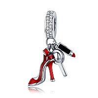 Linorui 925 Sterling Silver Highheeled Shoes Dangle Charms Clear Cz Charms Fit Pandora Charms Bracelet Snake Chain And Necklace