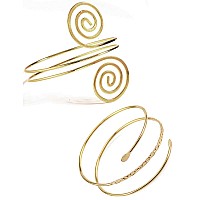 Valijina 2Pcs Minimalist Simple Swirl Upper Arm Cuff Bracelets For Women Girls Arm Bangle Armlets Adjustable