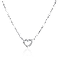 Pavoi Rhodium Plated Cubic Zirconia Heart Necklace Cute Dainty Love Pendant Necklaces For Women