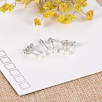 Sterling Silver Stud Earrings For Women Girls Men 3 Pairs 3Mm Tiny Ball Stud Earrings Round Cz Earrings Pearl Earrings Set Cart