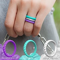 Thunderfit Thin Braided Silicone Wedding Rings For Women Jet Black White Black Teal Glitter Grape Purple Rose Pink Teal P