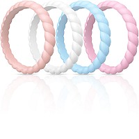 Thunderfit Thin Braided Silicone Wedding Rings For Women Faint Red Light Blue Blush Pink White 455 157Mm