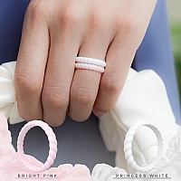 Thunderfit Thin Braided Silicone Wedding Rings For Women Faint Red Light Blue Blush Pink White 354 149Mm