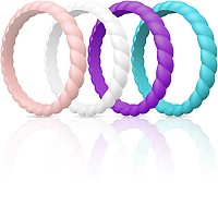 Thunderfit Thin Braided Silicone Wedding Rings For Women Grape Purple Azure Blue White Baby Pink 455 157Mm