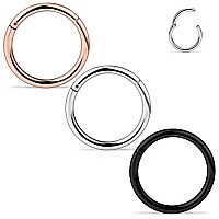 Scerring 3Pcs 16G Stainless Steel Hinged Clicker Segment Septum Nose Lip Ring Hoop Nipple Cartilage Tragus Sleeper Earrings Body