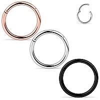 Scerring 3Pcs 16G Stainless Steel Hinged Clicker Segment Septum Nose Lip Ring Hoop Nipple Cartilage Tragus Sleeper Earrings Body