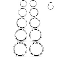 Scerring 10Pcs 16G Stainless Steel Hinged Clicker Segment Septum Nose Lip Ring Hoop Nipple Cartilage Tragus Sleeper Earrings Bod