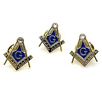 3Pcs Freemason Square And Compass With Rhinestone Lapel Pin Masonic Blue Lodge Master Mason 3Rd Degree