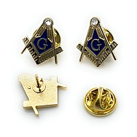 3Pcs Freemason Square And Compass With Rhinestone Lapel Pin Masonic Blue Lodge Master Mason 3Rd Degree