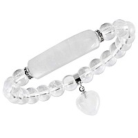 Tumbeelluwa Healing Stone Bracelet 8Mm Beads Chakra Crystal Energy Heart Charm Bracelet Handmade Jewelry For Women Rock Crystal