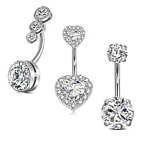 Modrsa Surgical Steel Hypoallergenic Belly Button Rings For Women Diamond Navel Ring Piercing Jewelry Silver Heart