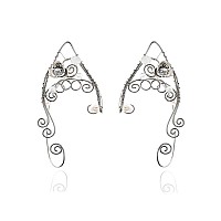 Yolmina Elf Ear Cuffs Handmade Clipon Earrings Pearl Wing Tassel Filigree Elven Cuff Wrap Earrings For Women Fantasy Fairy