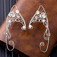 Yolmina Elf Ear Cuffs Handmade Clipon Earrings Pearl Wing Tassel Filigree Elven Cuff Wrap Earrings For Women Fantasy Fairy