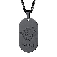 Black Dogtag Necklace Zodiac Constellation Horoscope Celestial Astrology Taurus Pendant Chain Men Women