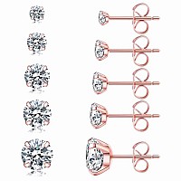 5 Pairs Stud Earrings Set Hypoallergenic Cubic Zirconia 316L Earrings Stainless Steel Cz Earrings 38Mm Rose Gold Rose Gold