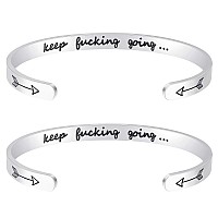 Fesciory Inspirational Bracelets For Womenstainless Steel Engraved Personalized Positive Mantra Quote Keep Going Cuff Bangle Co