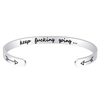 Fesciory Inspirational Bracelets For Womenstainless Steel Engraved Personalized Positive Mantra Quote Keep Going Cuff Bangle Co