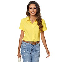 Jmshihua Womens Short Sleeve Button Down Shirts Official Collar Blouse Basic Work Casual Shirt Yellow