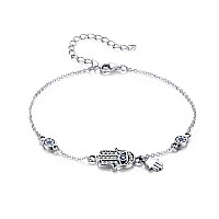 Sluynz 925 Sterling Silver Fatima Hamsa Hand Evil Eye Bracelet For Women Teen Girls Blue Round Eyes Bracelet