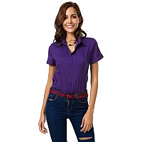 Jmshihua Womens Short Sleeve Button Down Shirts Official Collar Blouse Basic Work Casual Shirt Purple