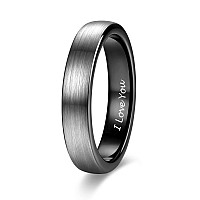 4Mm Thin Tungsten Carbide Rings For Women Men Engraved I Love You Wedding Band Brushed Black Comfort Fit Size 8