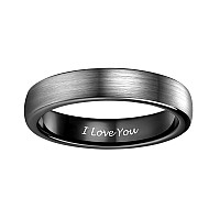 4Mm Thin Tungsten Carbide Rings For Women Men Engraved I Love You Wedding Band Brushed Black Comfort Fit Size 8