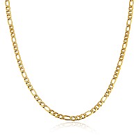 Hzman Men Women 24K Real Gold Plated Figaro Chain Stainless Steel Necklace Wide 3Mm 5Mm 7Mm 9Mm