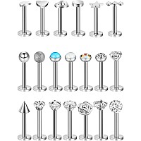 20 Pieces Body Piercing Jewelry Tragus Bars Nose Studs Labret Bars Crystal Style Ball 20 Styles 16 Gauge Stainless Steel