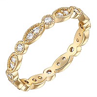 Pavoi 14K Yellow Gold Plated Rings Cubic Zirconia Band Round Milgrain Eternity Bands Yellow Gold Rings For Women Size 6