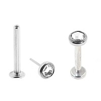 Newkeepsr 2Pcs08Mm20G G23 Titanium Press Fit Threadless Push Pop In 25Mm Flat Gem Top Flatback Labret Lip Monroe Stud Tragu