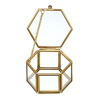 Hipiwe Glass Vintage Jewelry Box Golden Geometric Jewelry Display Organizer Keepsake Box Case Home Decorative Box For Storage