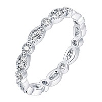 Pavoi 14K White Gold Plated Rings Cubic Zirconia Band Round Milgrain Eternity Bands White Gold Rings For Women Size 5