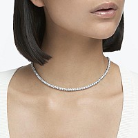 Swarovski Tennis Deluxe Allaround Tennis Necklace With Clear Swarovski Crystals On A Rhodium Setting With Included Extender