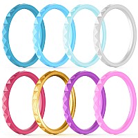 Thunderfit Thin And Stackable Silicone Rings 8 Rings Silicone Wedding Bands For Women Diamond Pattern